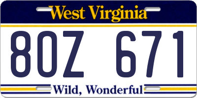 WV license plate 8OZ671