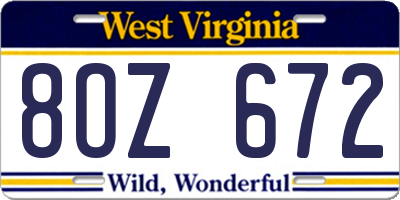 WV license plate 8OZ672