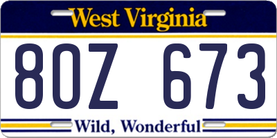 WV license plate 8OZ673