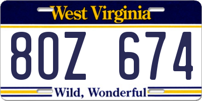 WV license plate 8OZ674