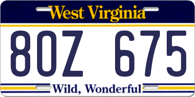 WV license plate 8OZ675