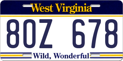 WV license plate 8OZ678
