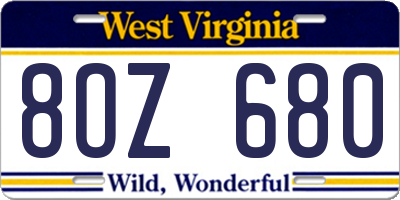 WV license plate 8OZ680