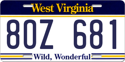 WV license plate 8OZ681