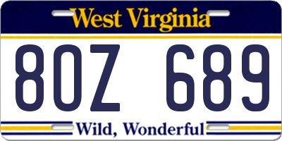 WV license plate 8OZ689