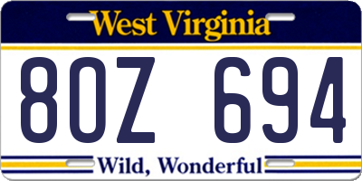 WV license plate 8OZ694
