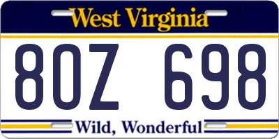 WV license plate 8OZ698