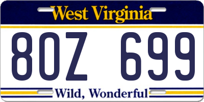 WV license plate 8OZ699