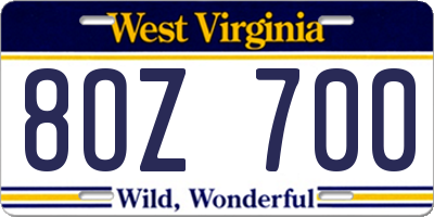 WV license plate 8OZ700