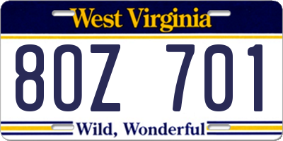 WV license plate 8OZ701