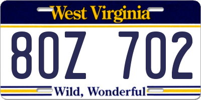 WV license plate 8OZ702