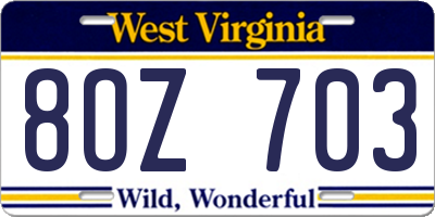 WV license plate 8OZ703