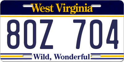 WV license plate 8OZ704