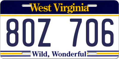 WV license plate 8OZ706