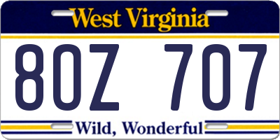 WV license plate 8OZ707