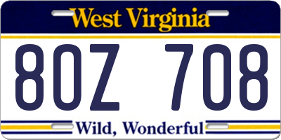 WV license plate 8OZ708