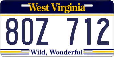 WV license plate 8OZ712