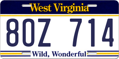 WV license plate 8OZ714