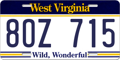 WV license plate 8OZ715