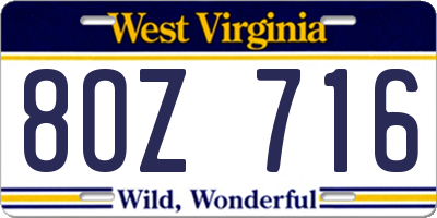 WV license plate 8OZ716