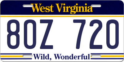 WV license plate 8OZ720