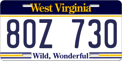 WV license plate 8OZ730
