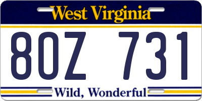 WV license plate 8OZ731