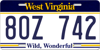 WV license plate 8OZ742