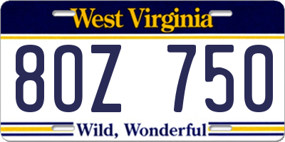 WV license plate 8OZ750