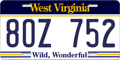 WV license plate 8OZ752