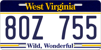 WV license plate 8OZ755