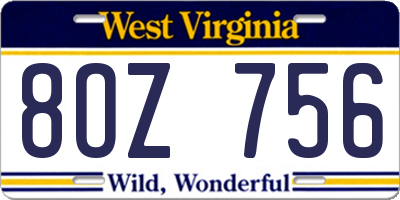 WV license plate 8OZ756
