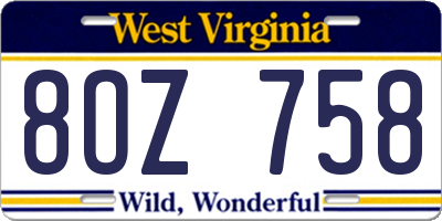 WV license plate 8OZ758