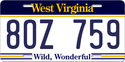 WV license plate 8OZ759