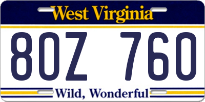 WV license plate 8OZ760