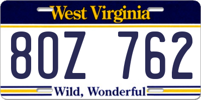 WV license plate 8OZ762