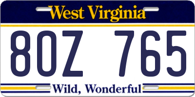 WV license plate 8OZ765
