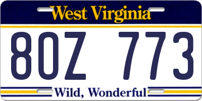 WV license plate 8OZ773