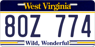WV license plate 8OZ774