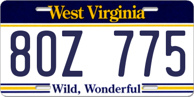 WV license plate 8OZ775