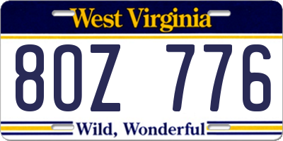 WV license plate 8OZ776