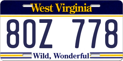 WV license plate 8OZ778