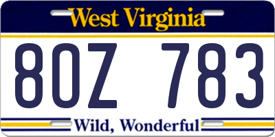WV license plate 8OZ783