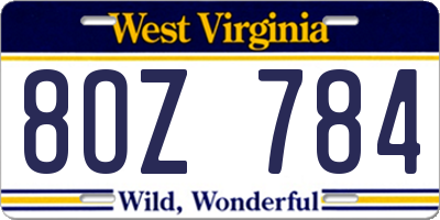 WV license plate 8OZ784