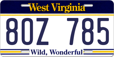 WV license plate 8OZ785