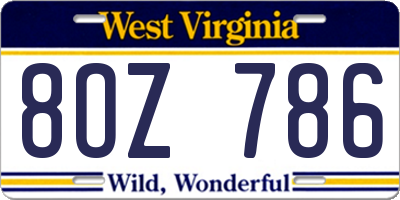 WV license plate 8OZ786