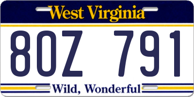 WV license plate 8OZ791