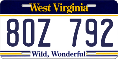 WV license plate 8OZ792