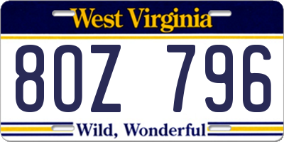 WV license plate 8OZ796