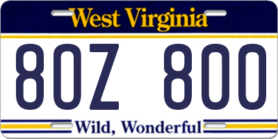 WV license plate 8OZ800